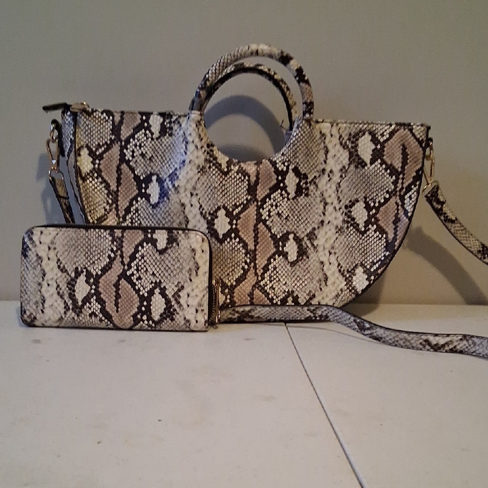Snakeskin Pattern Women's Handbag and Wallet Set